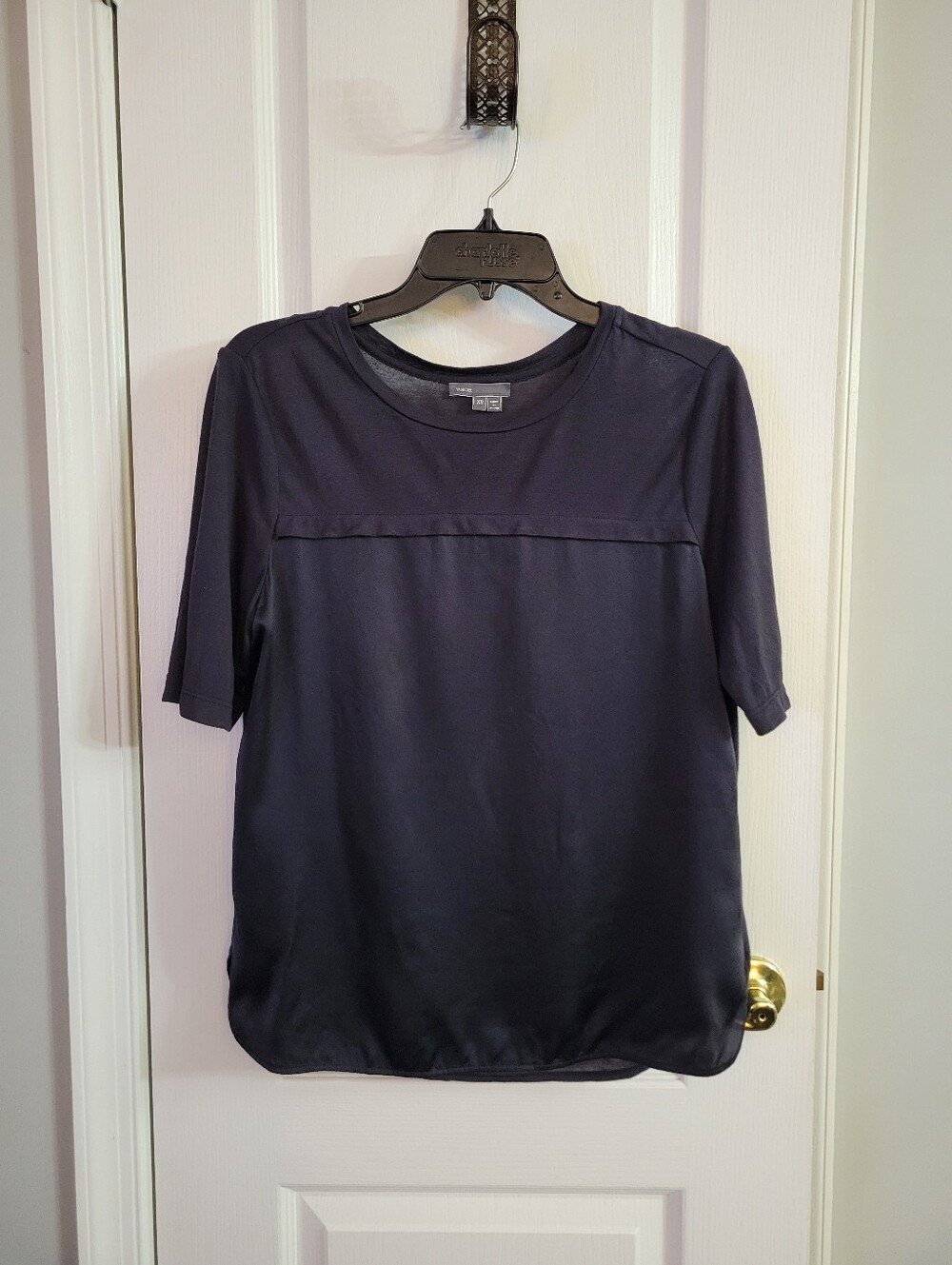 ​Vince 100% Silk Modal Cashmere Mixed Media Short Sleeve Top Black XS Shirt